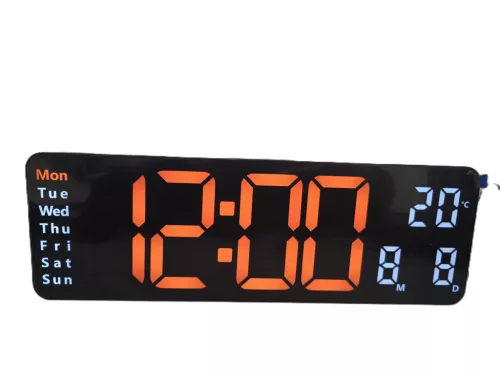 Digitális LED Óra – Fali és Asztali Kivitel, Távirányítóval fekete-narancssárga