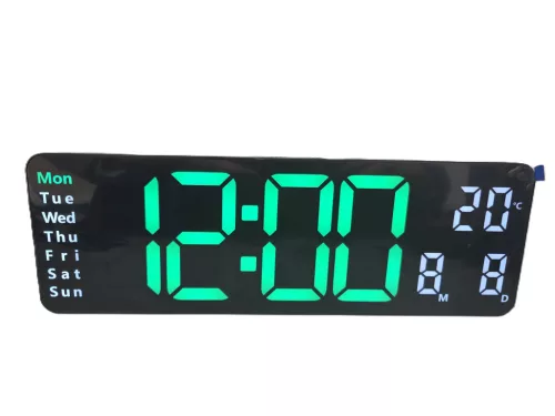 Digitális LED Óra – Fali és Asztali Kivitel, Távirányítóval fekete-zöld