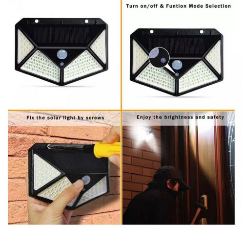 Napelemes Mozgásérzékelős LED Lámpa – Hárompaneles Kialakítás 