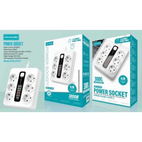   Időzítős Prémium Elosztó 6 Aljzattal, 5 USB‑vel és 1 Type‑C Porttal