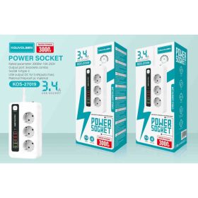   Elosztó 3 Aljzattal, 5 USB‑vel és 1 Type‑C Gyors­töltő Porttal