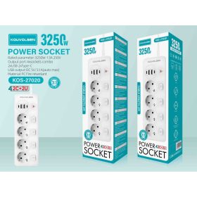 Elosztó 4 Aljzattal, 2 USB‑A és 2 Type‑C Porttal