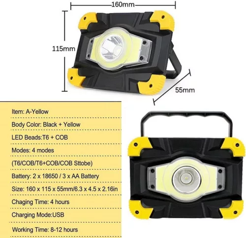 Kültéri LED Reflektor – 10W, USB-ről tölthető, IP65 vízálló, 4 világítási mód