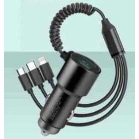   Autós Gyorstöltő 3‑in‑1 Kábellel (Lightning + USB‑C + Micro USB)-fekete
