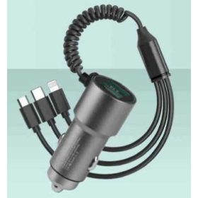   Autós Gyorstöltő 3‑in‑1 Kábellel (Lightning + USB‑C + Micro USB)-szürke