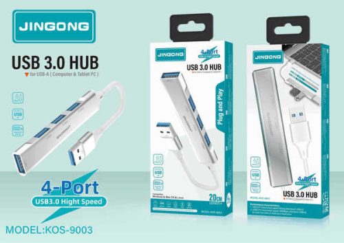 JINGONG KOS-9003 – Nagysebességű USB 3.0 HUB 4 porttal
