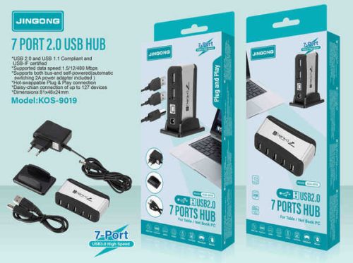 JINGONG KOS-9019 – 7 portos USB 2.0 HUB külső táppal