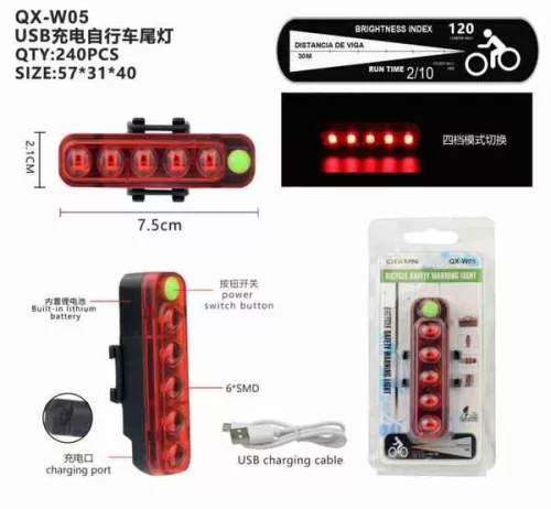 USB-ről tölthető hátsó LED kerékpárlámpa