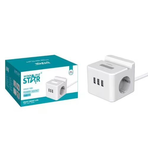 Winning Star  Intelligens hálózati kapcsolós elosztó 1 aljzattal 3 usb porttal, telefontartóval és lámpa funkcióval 