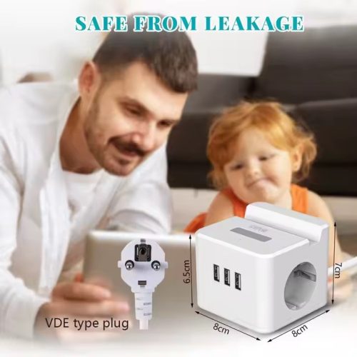 Winning Star  Intelligens hálózati kapcsolós elosztó 1 aljzattal 3 usb porttal, telefontartóval és lámpa funkcióval 