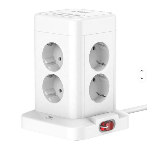 WINNING STAR  Elosztótorony – 8 aljzat + 3 USB + 1 Type-C, 2500W