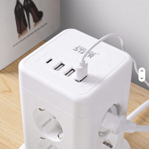 WINNING STAR  Elosztótorony – 8 aljzat + 3 USB + 1 Type-C, 2500W