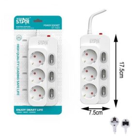   Winning Star Hálozati 3 kapcsolós elosztó , 3 aljzattal , 2 m hosszal 