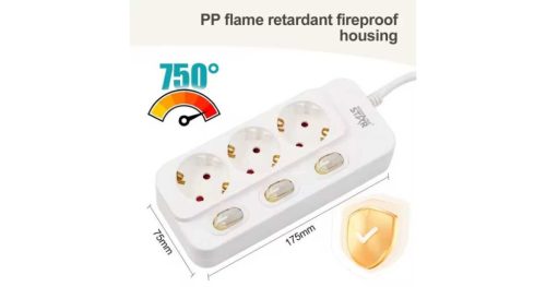 Winning Star Hálozati 3 kapcsolós elosztó , 3 aljzattal , 2 m hosszal 