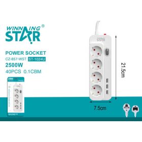 Winning Star hosszabító 2m ,4 aljzattal+3USB