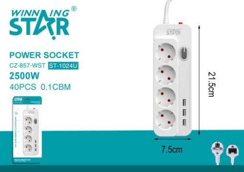 Winning Star hosszabító 4  aljzattal+3USB