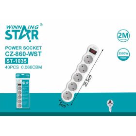   Winning Star  2 méteres, 5 aljzatos hálózati kapcsolós elosztó