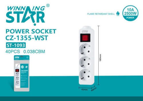 Winning Star hosszabító kábel 3 aljzattal 2 Méter 