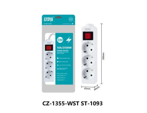 Winning Star hosszabító kábel 3 aljzattal 2 Méter 