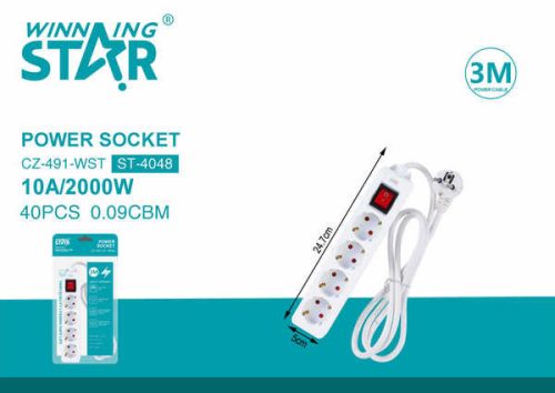 Winning Star  Hálózati Kábel Hosszabbító – 3M 4 aljzattal