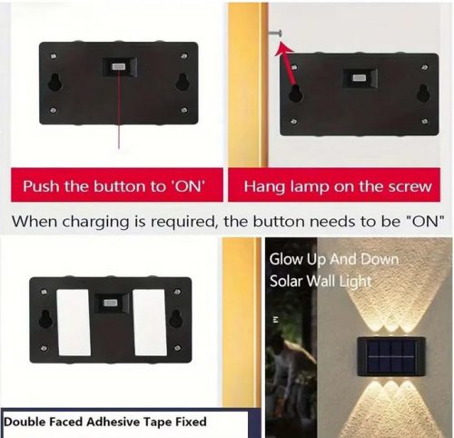 Napelemes Fali Lámpa – Kétirányú Fénykibocsátás - 2 db