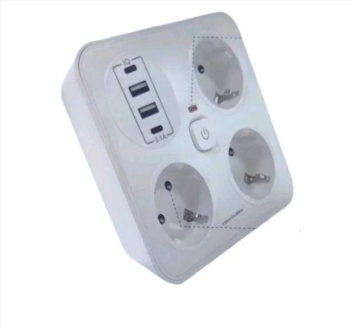 Smart Power Hub – 3 aljzat + USB + Type-C töltés | 3250W | Gyors és biztonságos energiaelosztás